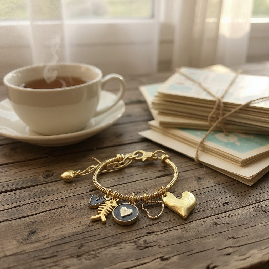 Pulsera de cordón de acero inoxidable bañada en oro con dijes colgantes y cierre extensible – Joyería elegante para mujer