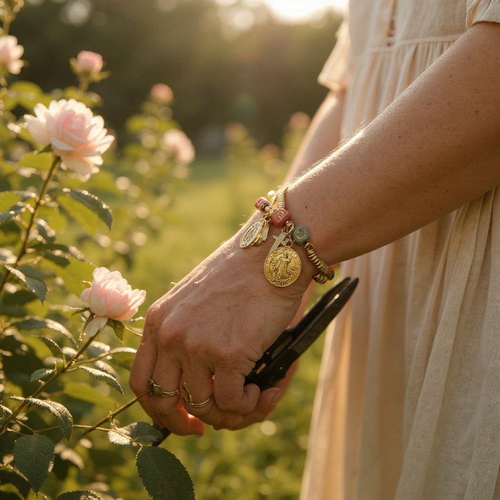 Pulsera de cordón de acero inoxidable bañada en oro con dijes colgantes y cierre extensible – Joyería elegante para mujer