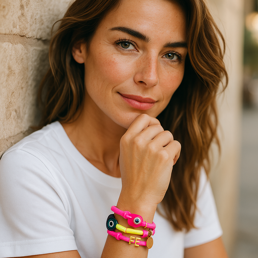 Pulsera Ajustable de Cordon Multicolor con Dije en Acero Inoxidable – Hecha a Mano para Mujer