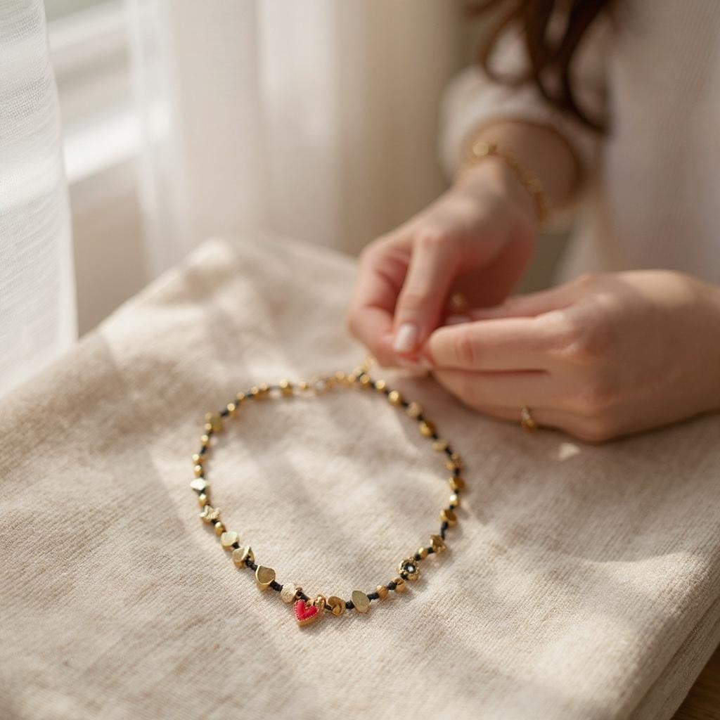 Collar de mujer - Choker de Mujer – Hecho a Mano con Hilo Chino y Cuentas de Acero Inoxidable