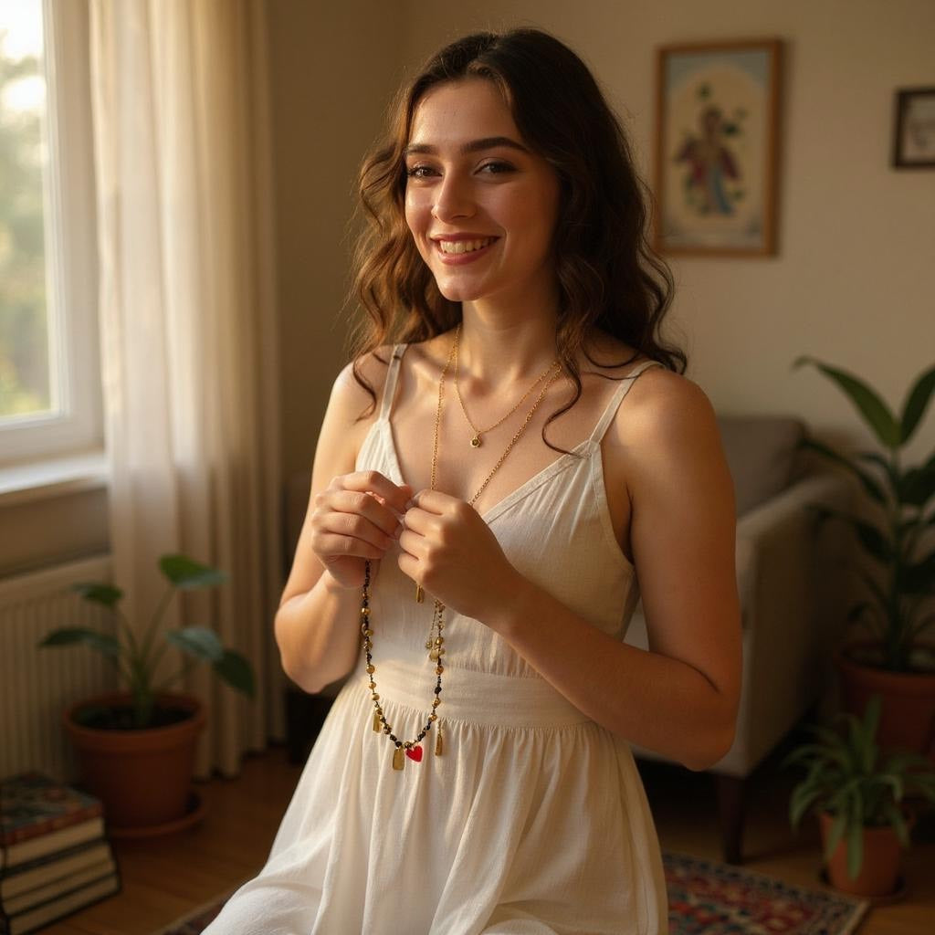 Collar de mujer - Choker de Mujer – Hecho a Mano con Hilo Chino y Cuentas de Acero Inoxidable
