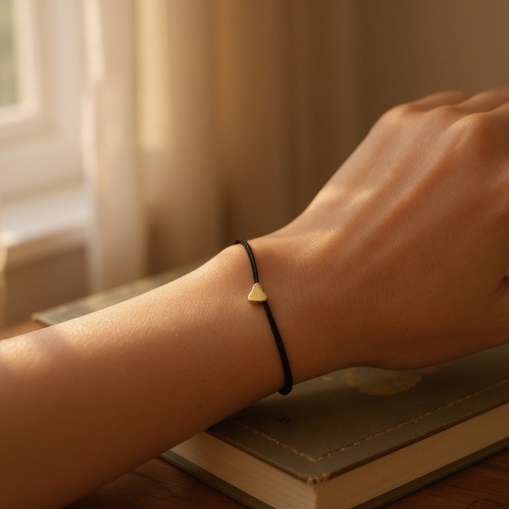 Pulsera de Mujer Hecha a Mano con Hilo Chino y Dije de Acero Inoxidable | Ajustable con Nudo Corredizo