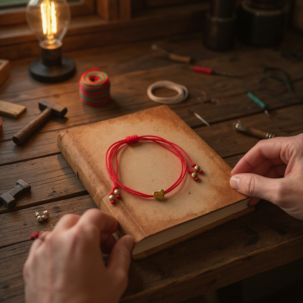 Pulsera de Mujer Hecha a Mano con Hilo Chino y Dije de Acero Inoxidable | Ajustable con Nudo Corredizo