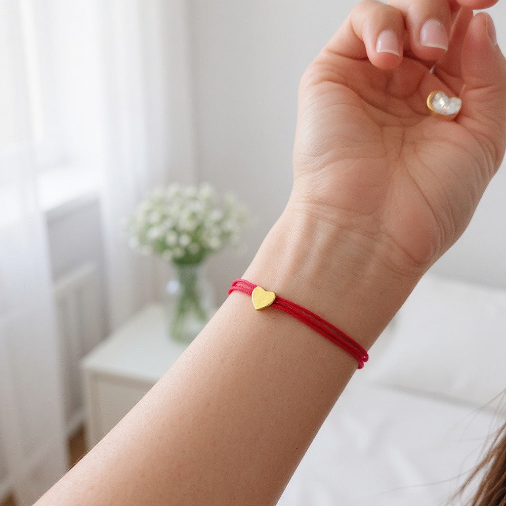 Pulsera de Mujer Hecha a Mano con Hilo Chino y Dije de Acero Inoxidable | Ajustable con Nudo Corredizo