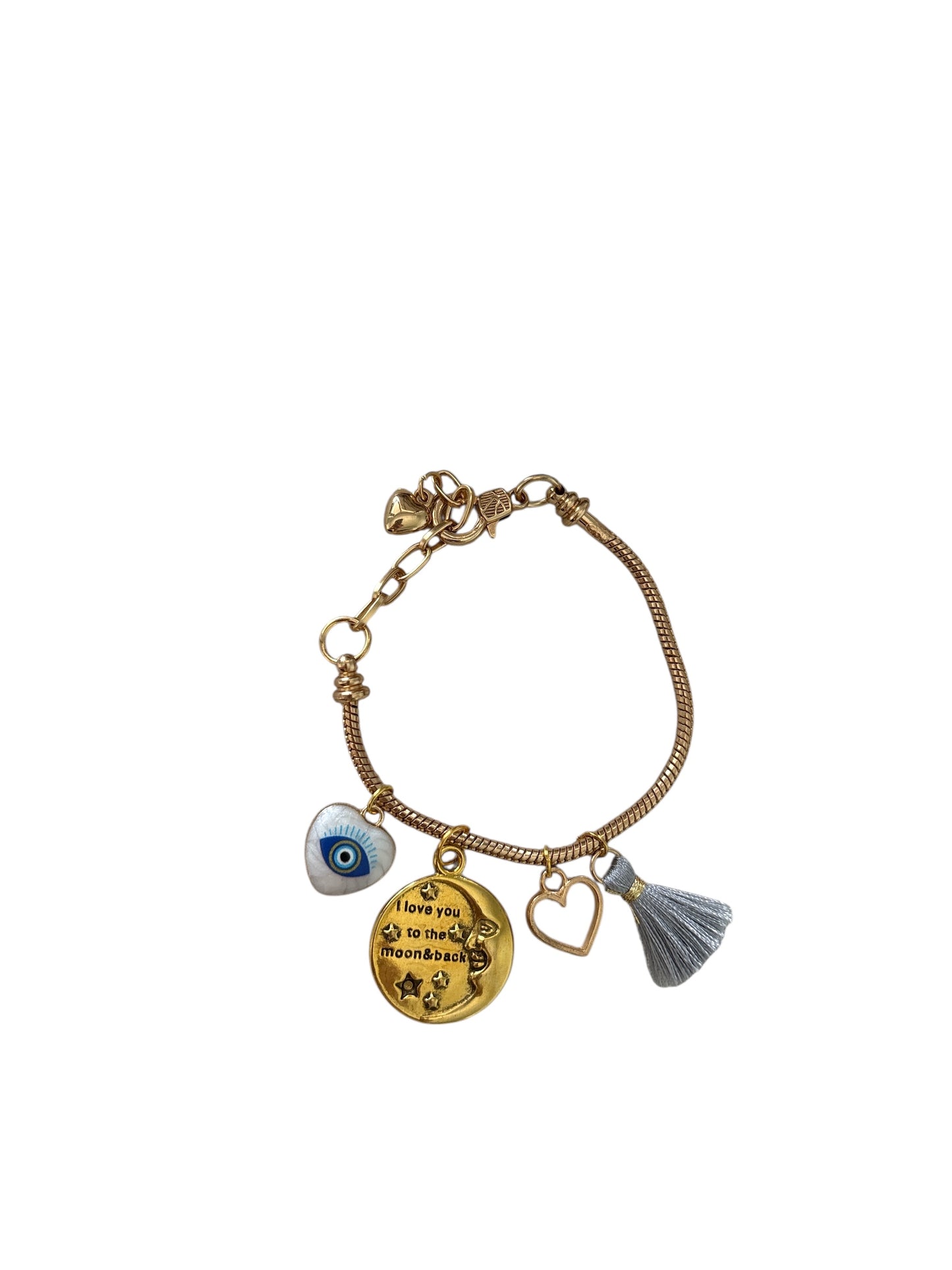 Pulsera de cordón de acero inoxidable bañada en oro con dijes colgantes y cierre extensible – Joyería elegante para mujer