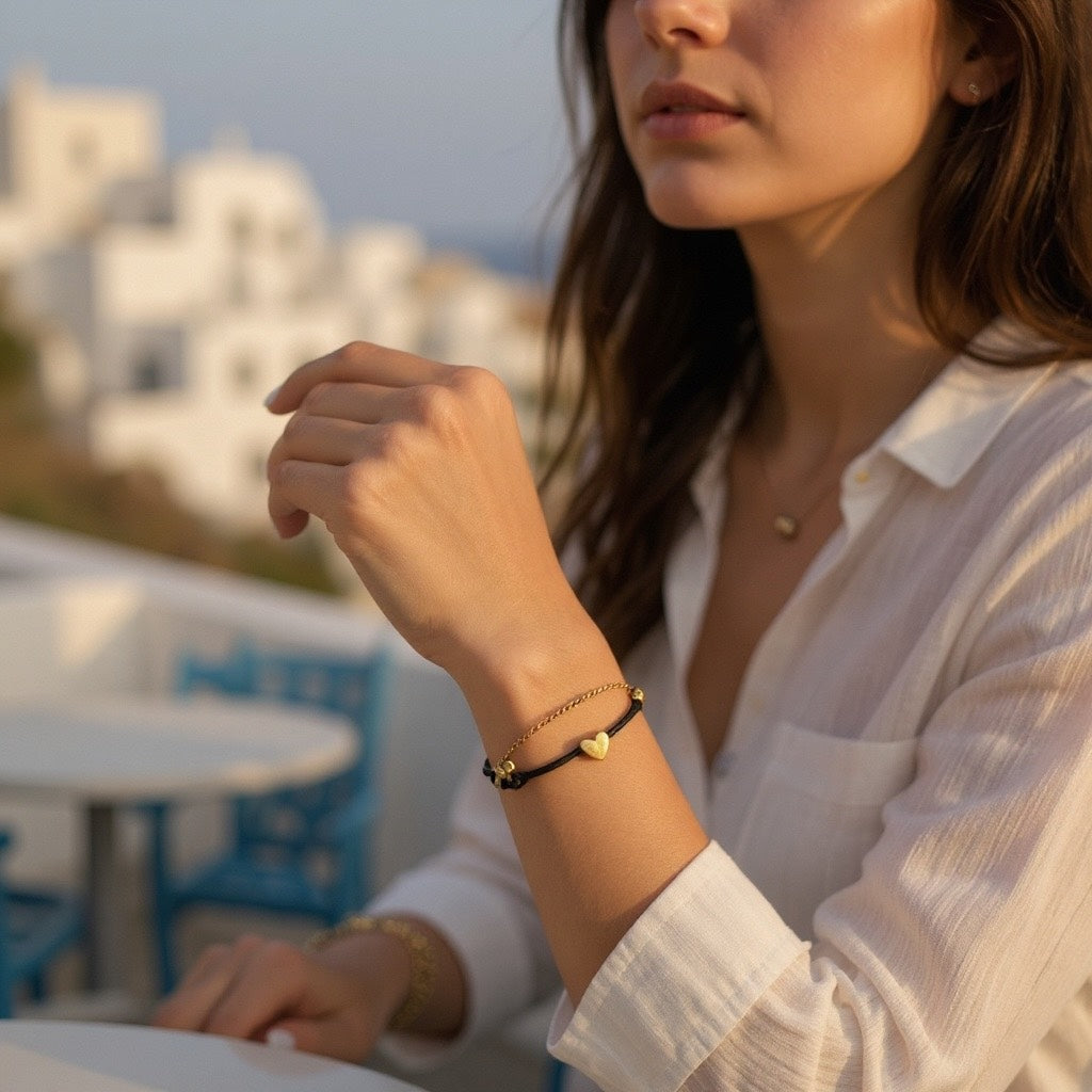 Pulsera de Mujer Hecha a Mano con Hilo Chino y Dije de Acero Inoxidable | Ajustable con Nudo Corredizo