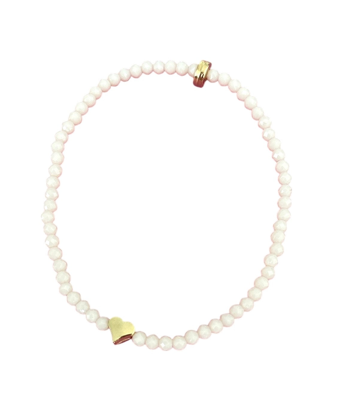 Pulsera Elástica de Mujer con Avalorios de Vidrio Rosa y Dije en Acero Inoxidable con Baño de Oro | Hecha a Mano