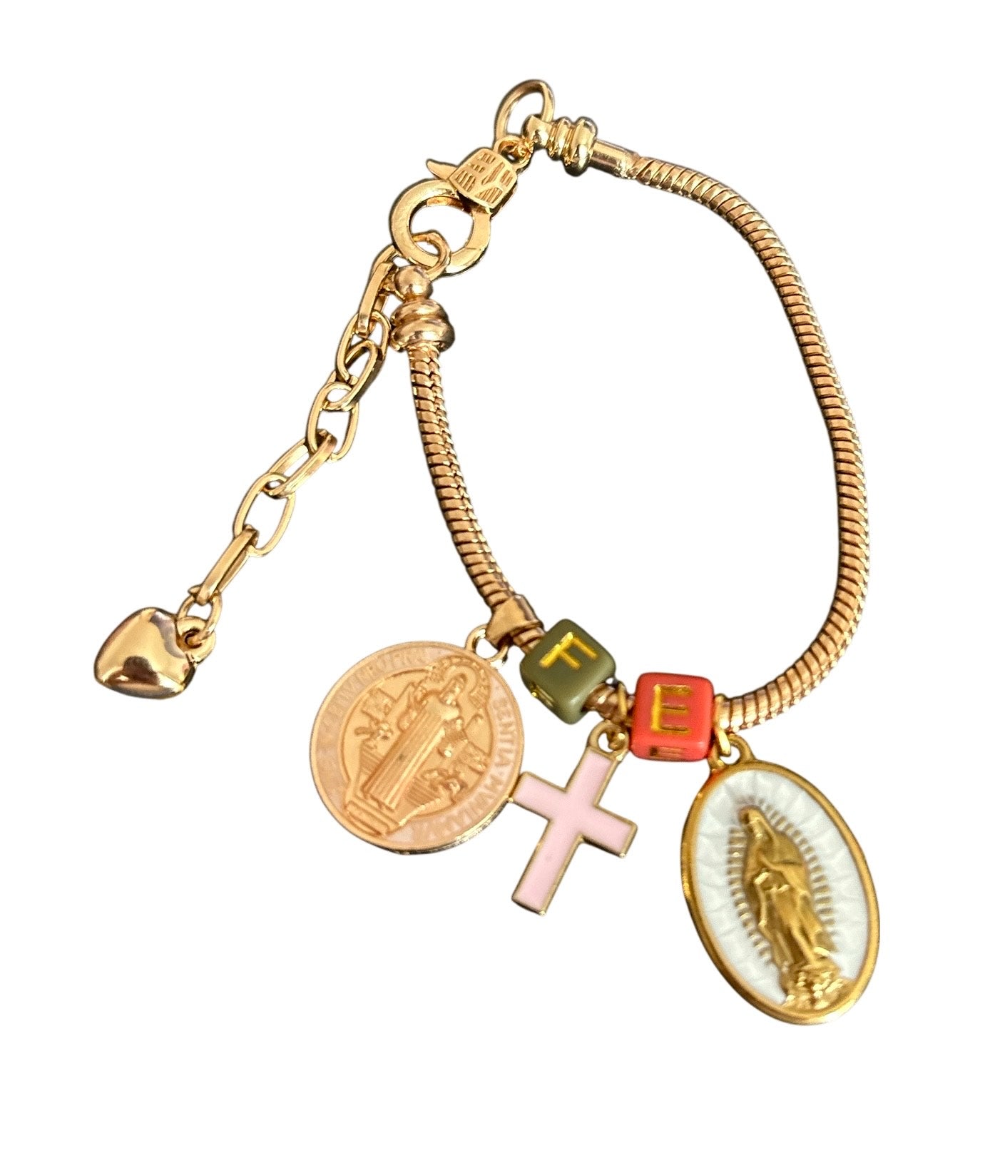 Pulsera de cordón de acero inoxidable bañada en oro con dijes colgantes y cierre extensible – Joyería elegante para mujer