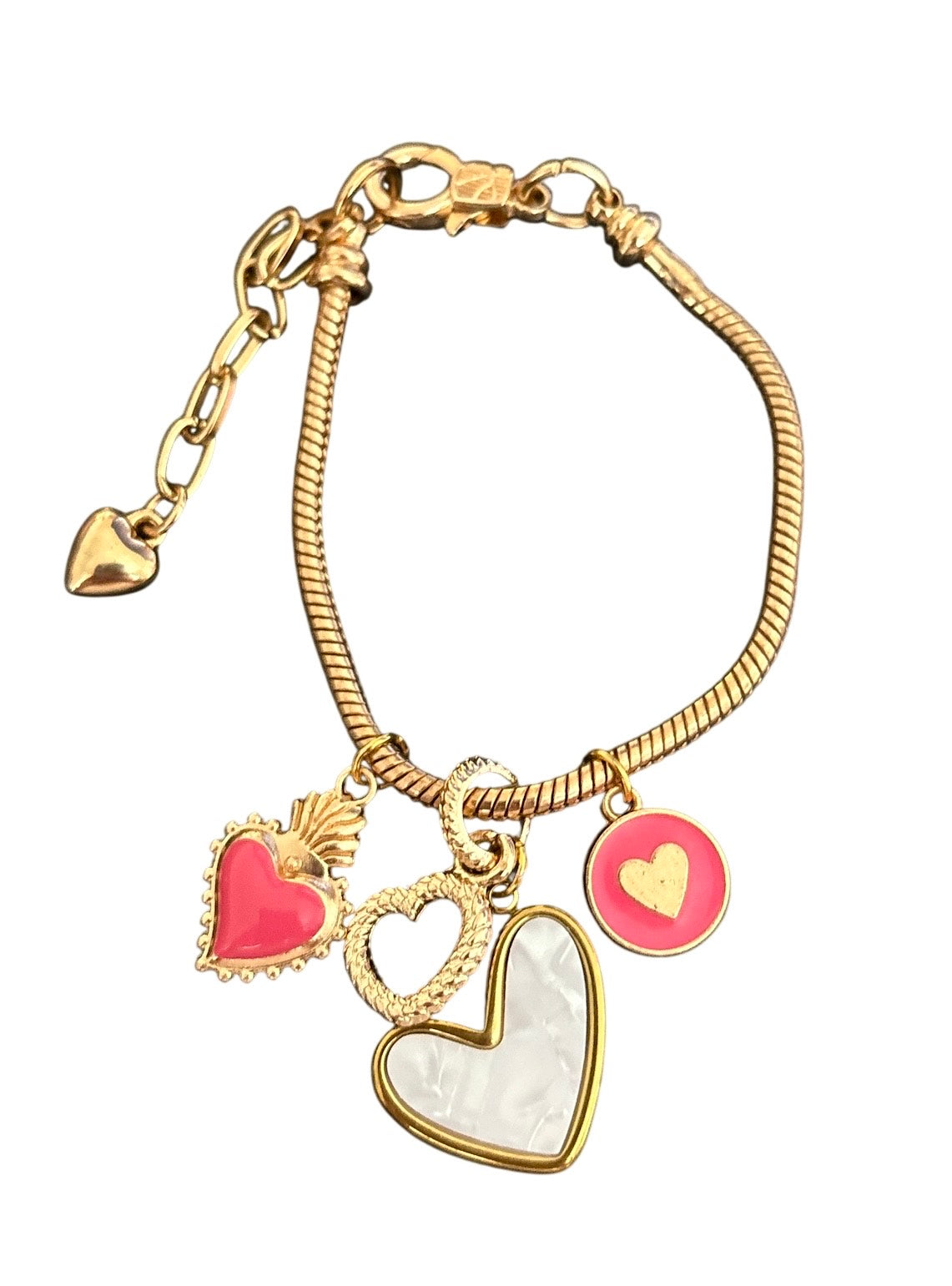 Pulsera de cordón de acero inoxidable bañada en oro con dijes colgantes y cierre extensible – Joyería elegante para mujer