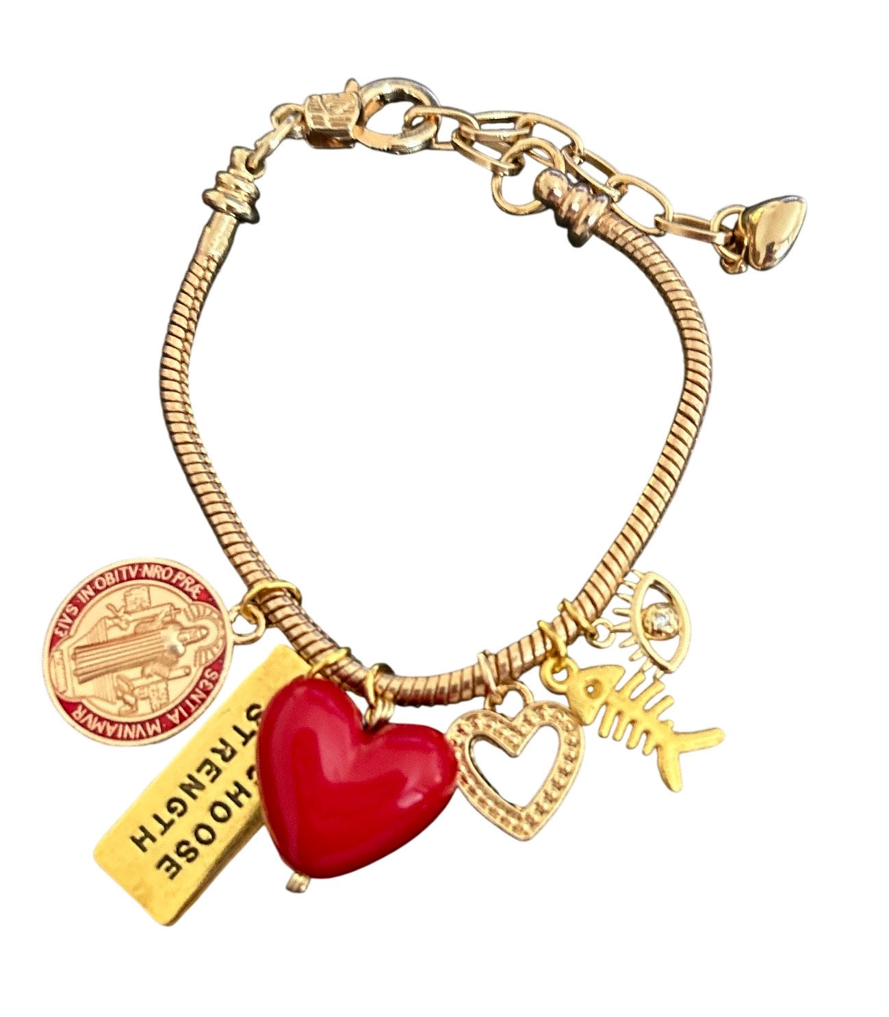 Pulsera de cordón de acero inoxidable bañada en oro con dijes colgantes y cierre extensible – Joyería elegante para mujer