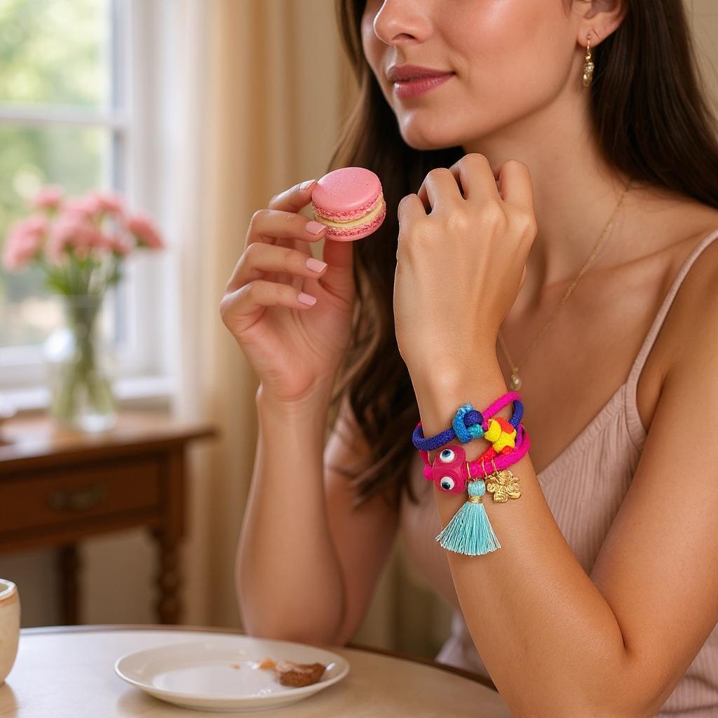 Pulsera Ajustable de Cordon Multicolor con Dije en Acero Inoxidable – Hecha a Mano para Mujer