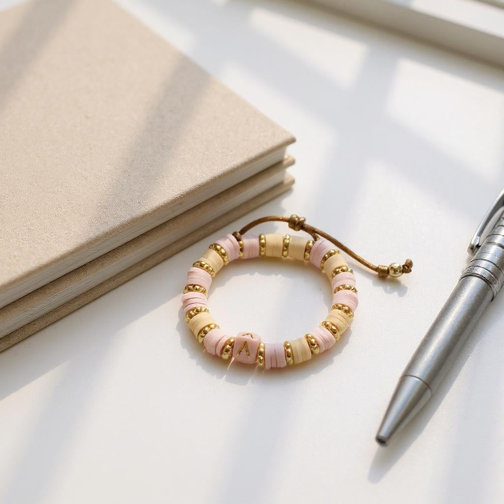 Pulsera de mujer hecha a mano con dije de letra personalizada – Ajustable y elegante