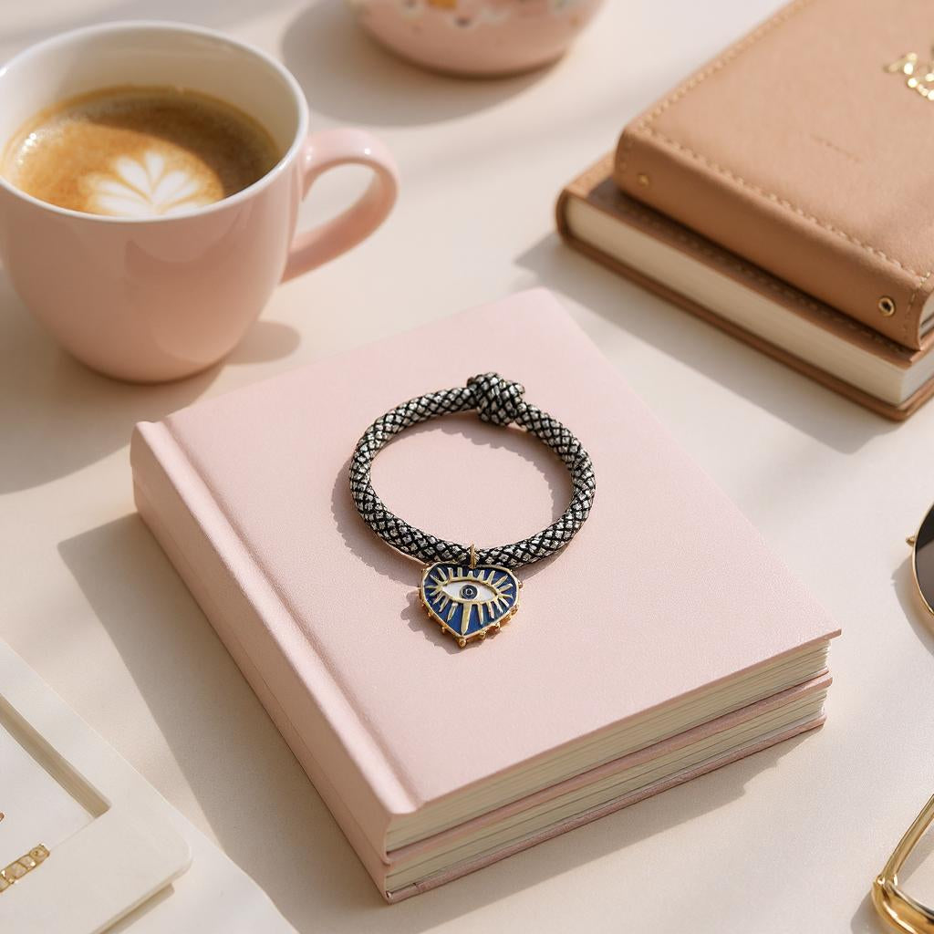 Pulsera de Mujer Blanco y Negro ajustable con Dije en Acero Inoxidable – Estilo Artesanal y Moderno