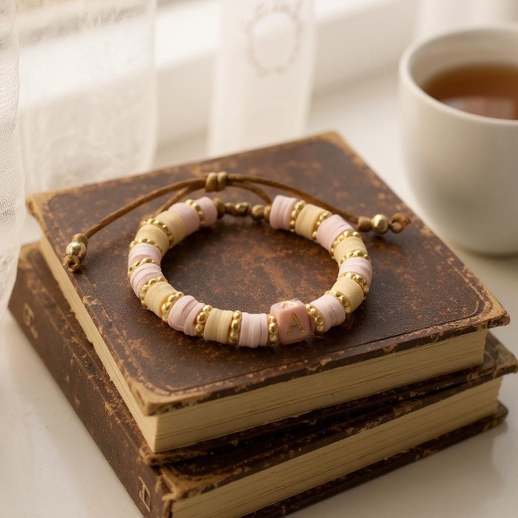 Pulsera de mujer hecha a mano con dije de letra personalizada – Ajustable y elegante