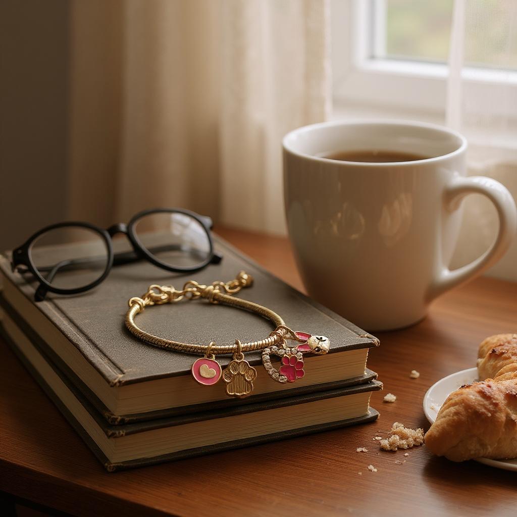 Pulsera de cordón de acero inoxidable bañada en oro con dijes colgantes y cierre extensible – Joyería elegante para mujer
