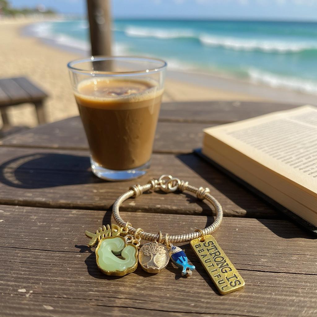 Pulsera de cordón de acero inoxidable bañada en oro con dijes colgantes y cierre extensible – Joyería elegante para mujer