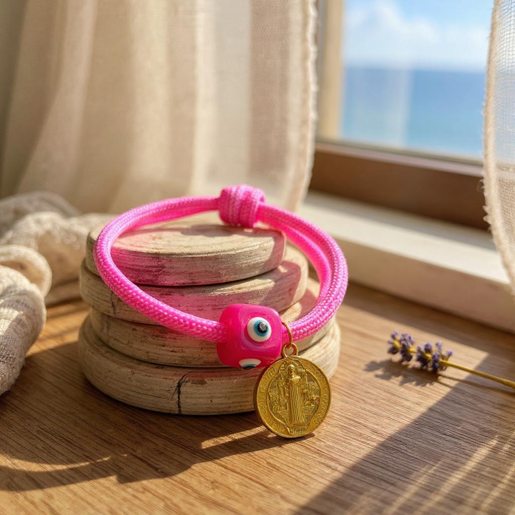 Pulsera Ajustable de Cordon Multicolor con Dije en Acero Inoxidable – Hecha a Mano para Mujer