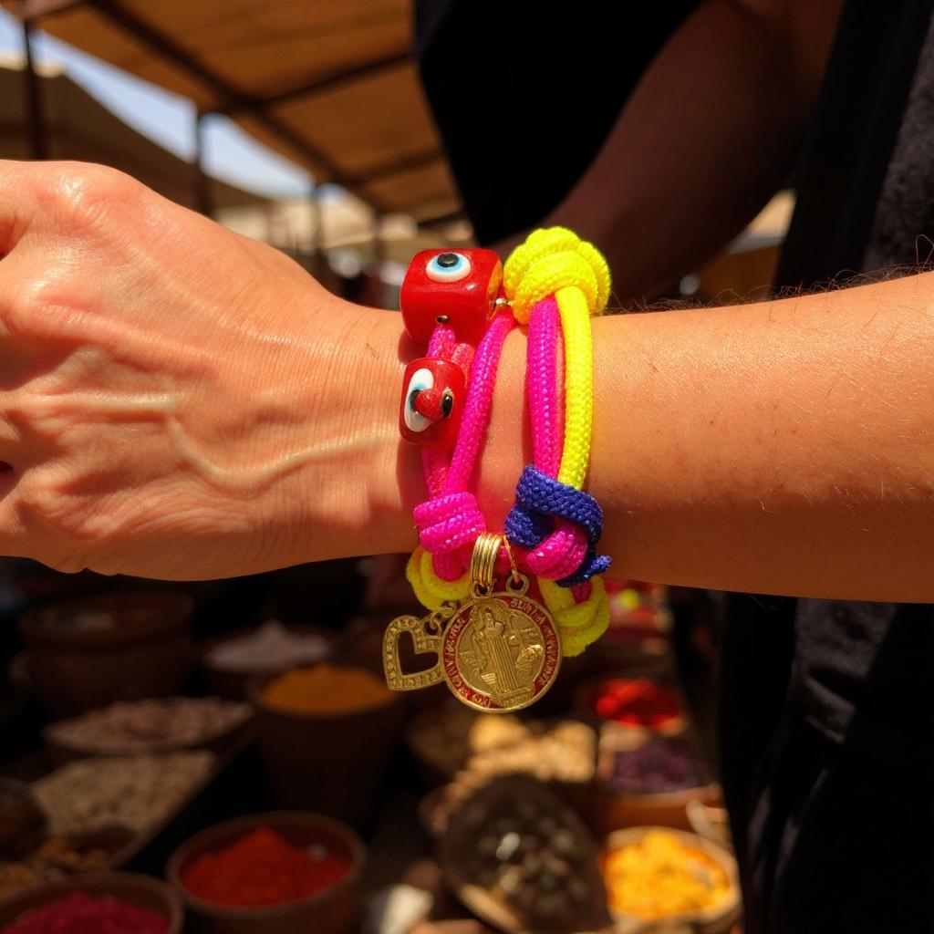 Pulsera Ajustable de Cordon Multicolor con Dije en Acero Inoxidable – Hecha a Mano para Mujer