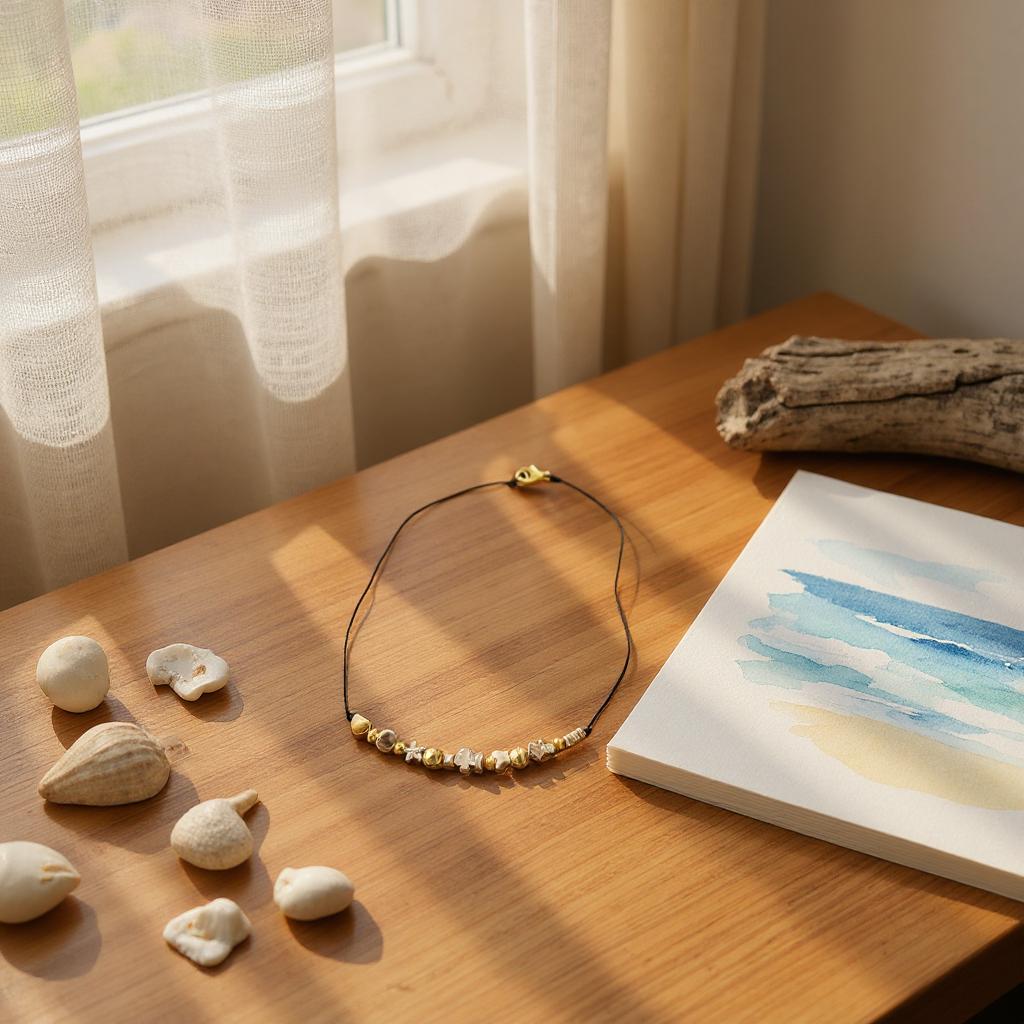 Collar de mujer - Choker de Mujer – Hecho a Mano con Hilo Chino y Cuentas de Acero Inoxidable
