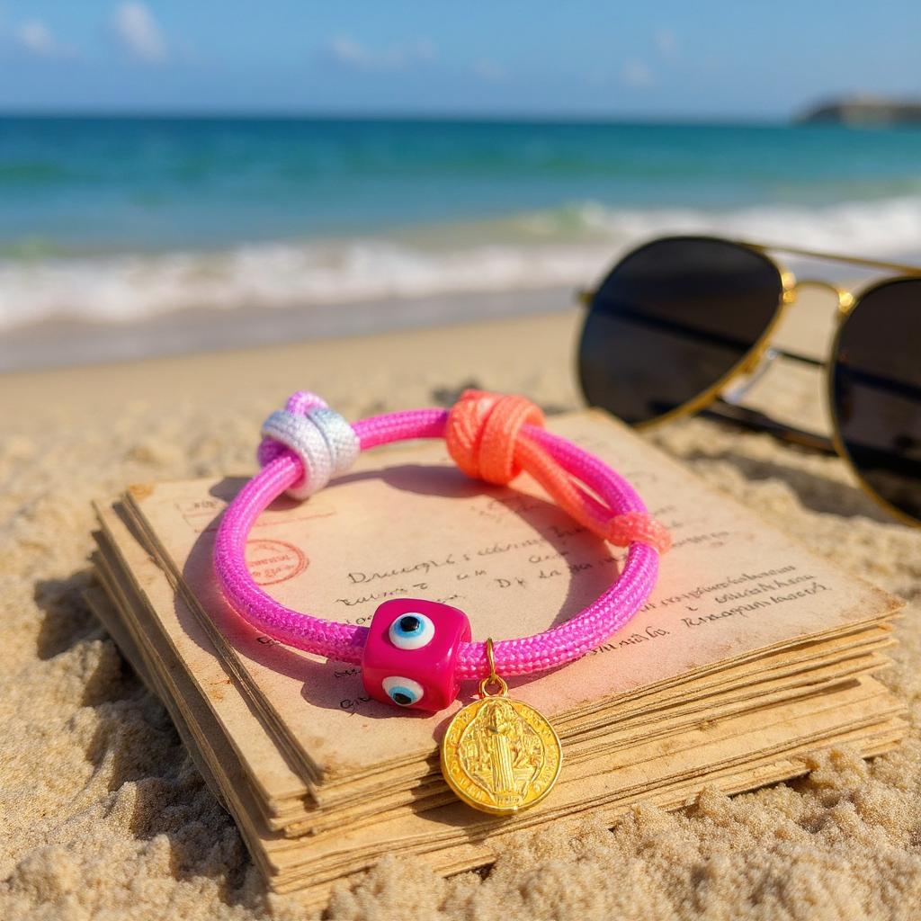 Pulsera Ajustable de Cordon Multicolor con Dije en Acero Inoxidable – Hecha a Mano para Mujer