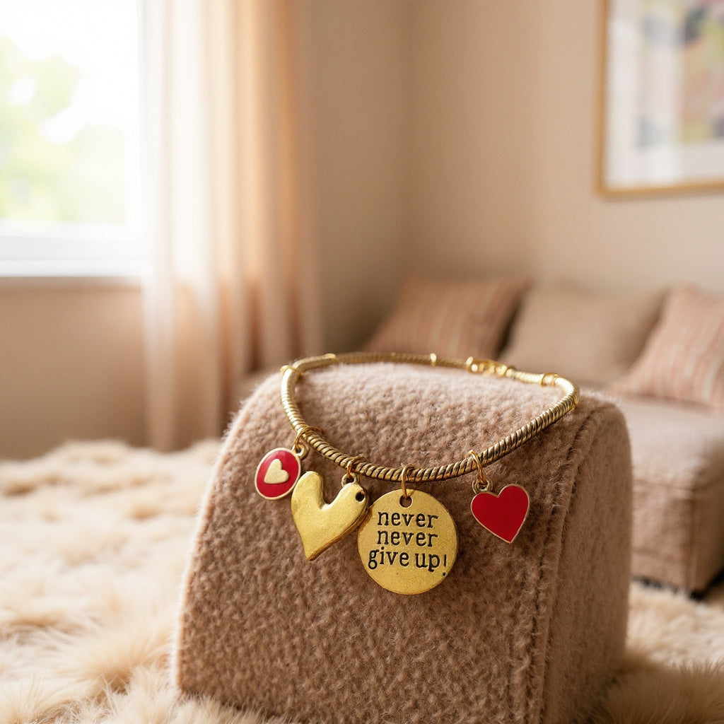 Pulsera de cordón de acero inoxidable bañada en oro con dijes colgantes y cierre extensible – Joyería elegante para mujer