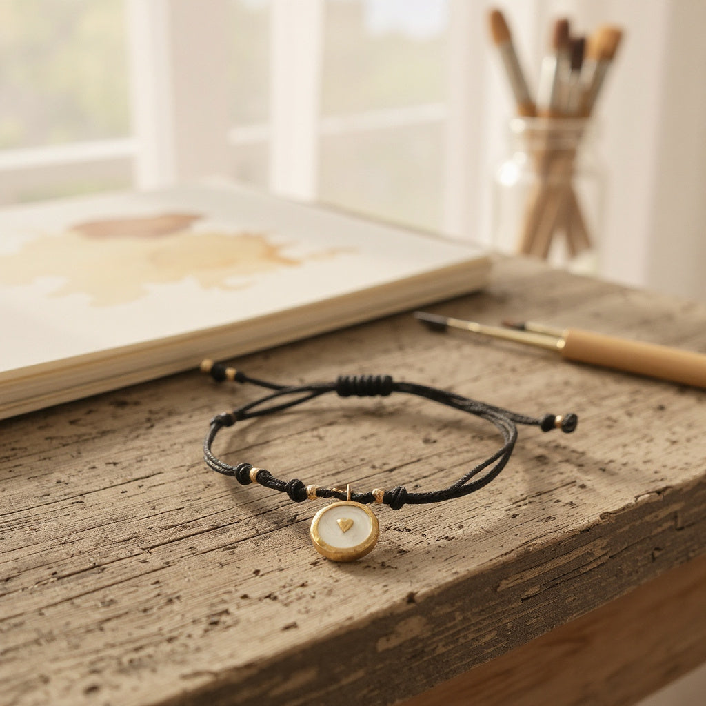 Pulsera de Mujer Ajustable Hecha a Mano con Dije Corazón en Acero Inoxidable Baño de Oro - Ajustable