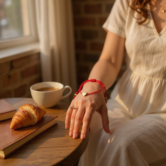 Pulsera de Mujer Hecha a Mano con Hilo Chino y Dije de Acero Inoxidable | Ajustable con Nudo Corredizo