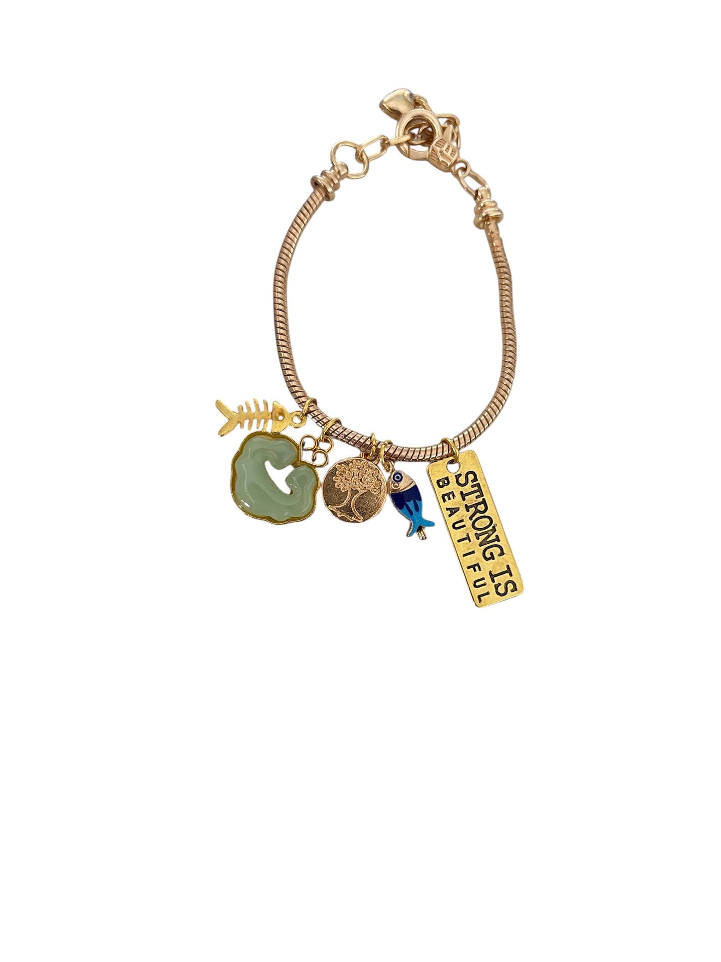 Pulsera de cordón de acero inoxidable bañada en oro con dijes colgantes y cierre extensible – Joyería elegante para mujer