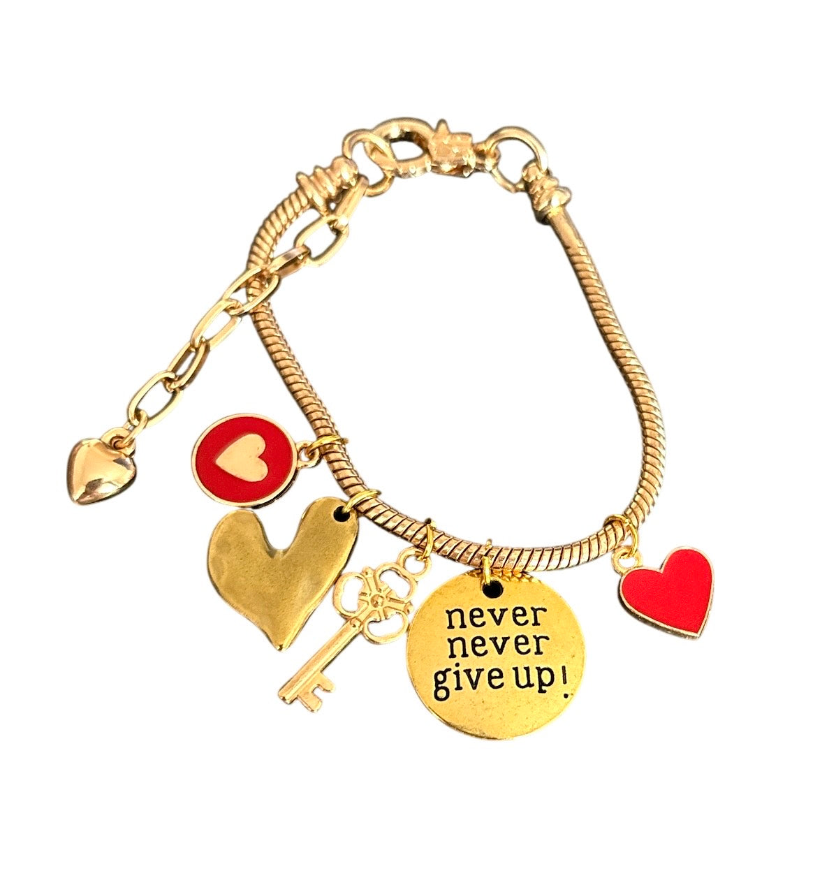 Pulsera de cordón de acero inoxidable bañada en oro con dijes colgantes y cierre extensible – Joyería elegante para mujer