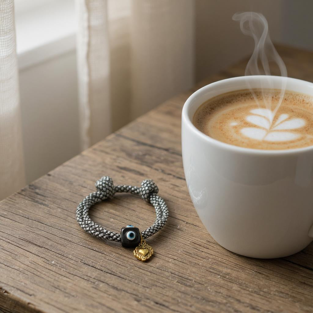 Pulsera de Mujer Blanco y Negro ajustable con Dije en Acero Inoxidable – Estilo Artesanal y Moderno