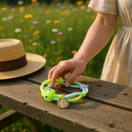 Pulsera Ajustable de Cordon Multicolor con Dije en Acero Inoxidable – Hecha a Mano para Mujer