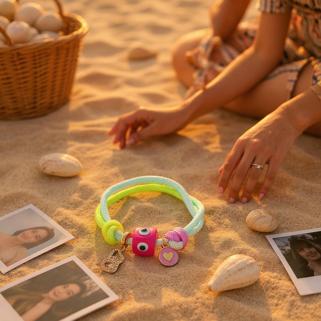 Pulsera Ajustable de Cordon Multicolor con Dije en Acero Inoxidable – Hecha a Mano para Mujer