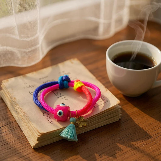 Pulsera Ajustable de Cordon Multicolor con Dije en Acero Inoxidable – Hecha a Mano para Mujer
