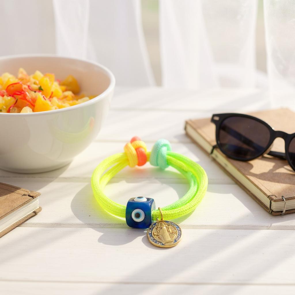 Pulsera Ajustable de Cordon Multicolor con Dije en Acero Inoxidable – Hecha a Mano para Mujer