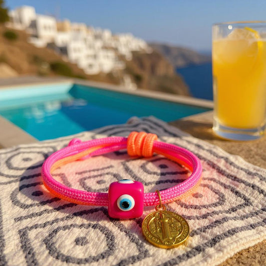 Pulsera Ajustable de Cordon Multicolor con Dije en Acero Inoxidable – Hecha a Mano para Mujer