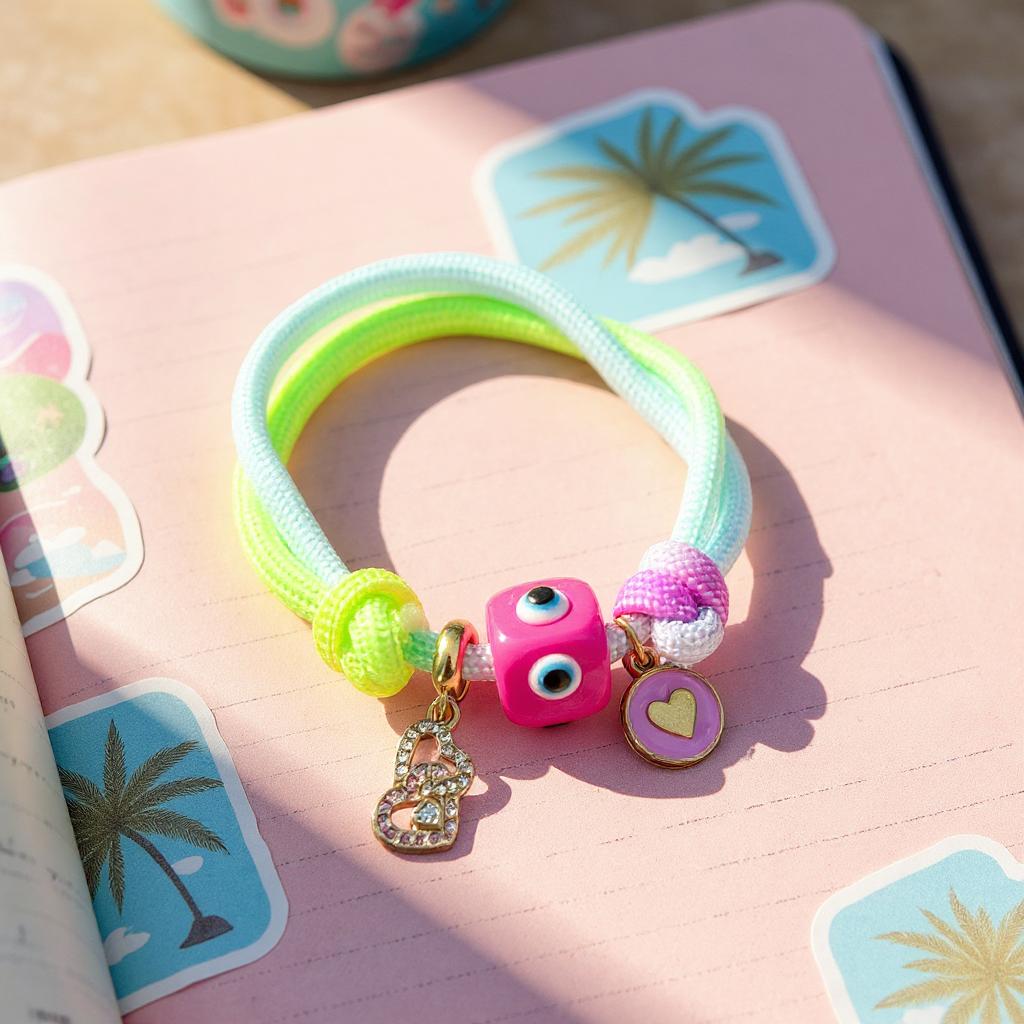 Pulsera Ajustable de Cordon Multicolor con Dije en Acero Inoxidable – Hecha a Mano para Mujer