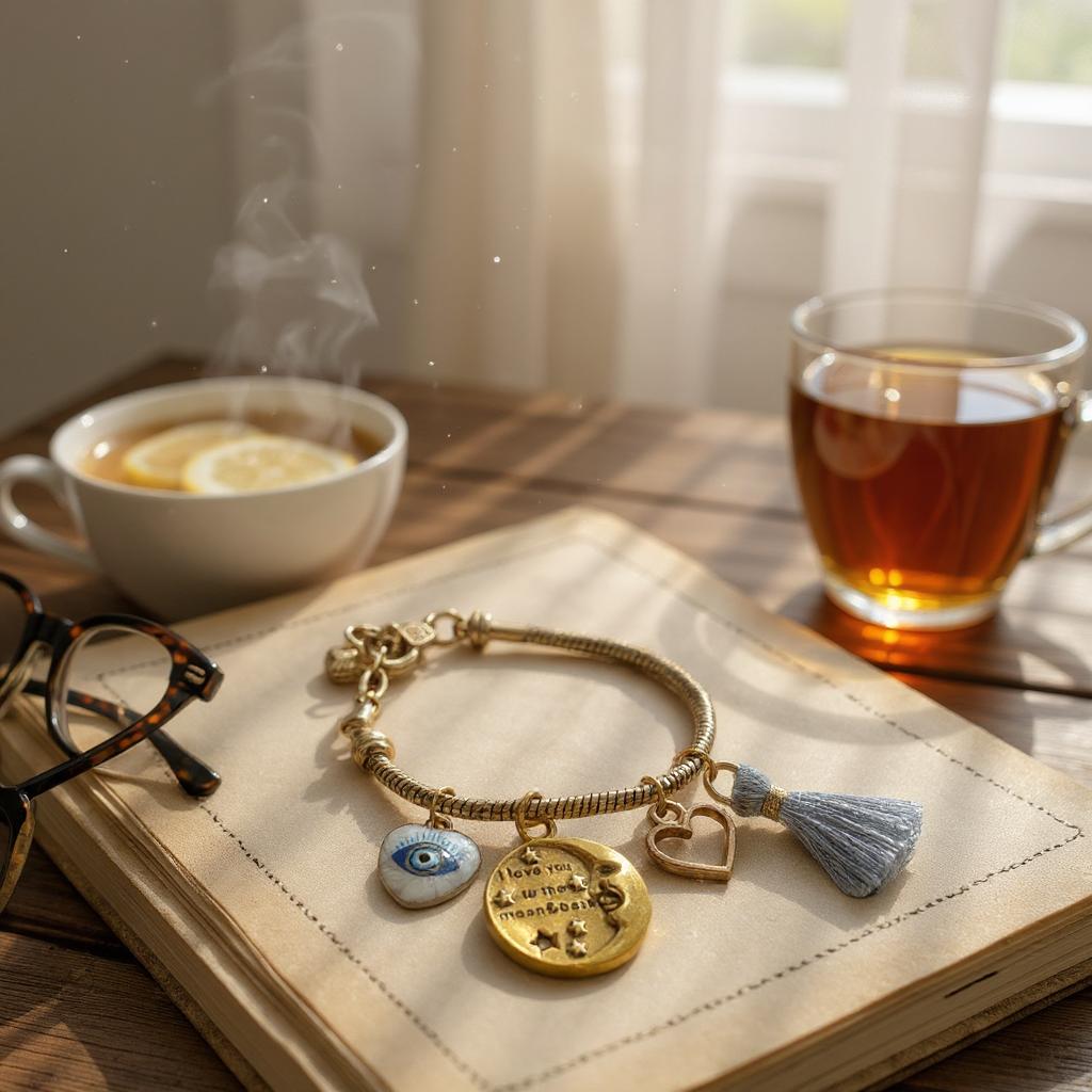Pulsera de cordón de acero inoxidable bañada en oro con dijes colgantes y cierre extensible – Joyería elegante para mujer