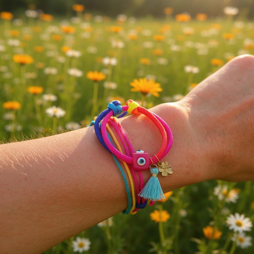 Pulsera Ajustable de Cordon Multicolor con Dije en Acero Inoxidable – Hecha a Mano para Mujer